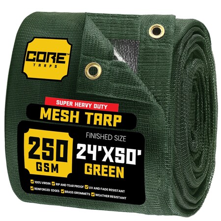 Core Tarps Mesh Tarp, 24 ft X 50 ft, Green, Polyethylene CT-803-24X50